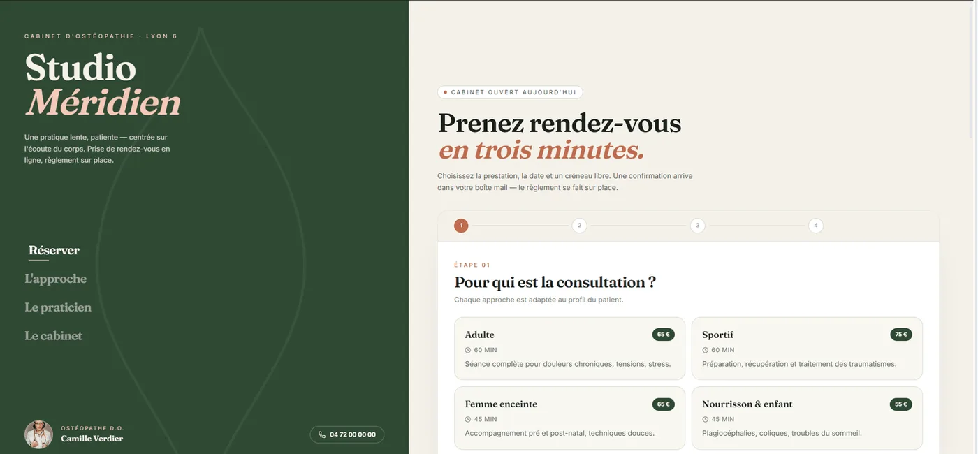 Aperçu du site Studio Méridien — Ostéopathie créé par PrismaWeb